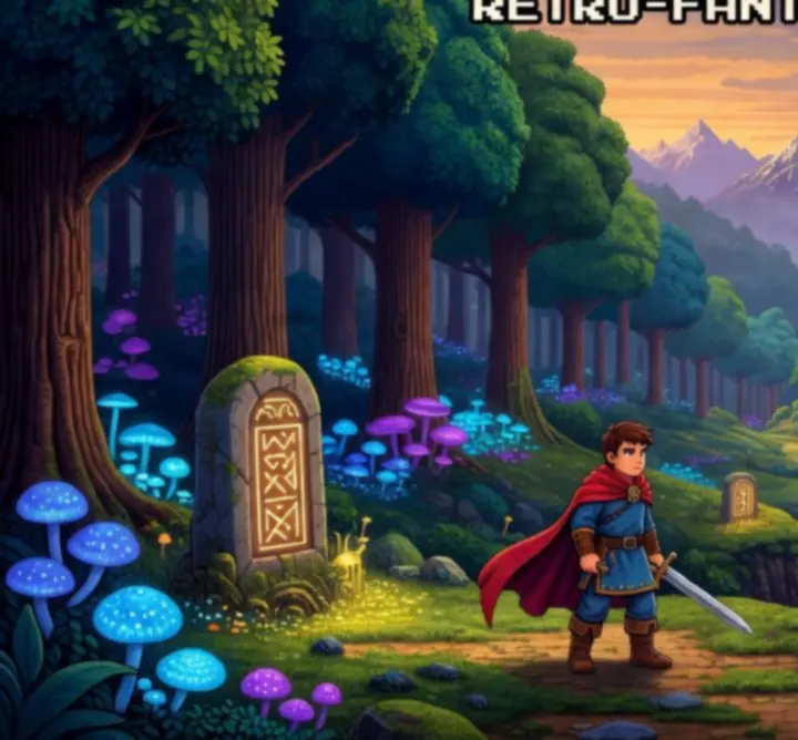 Retro-fantasy ilustracja przedstawiająca bohaterów wyprawiających się w magiczną przygodę The Art of Game.