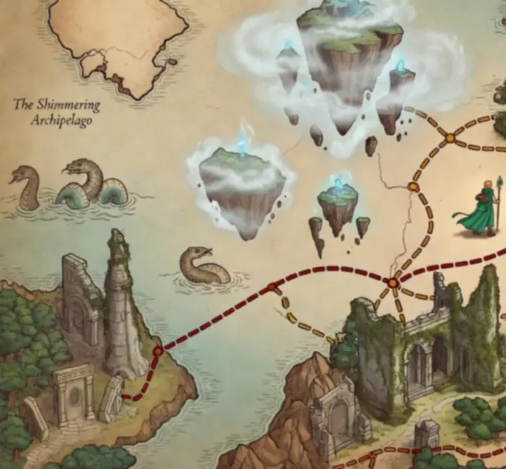 Mapa świata i eksploracja wysp w stylu retro-fantasy